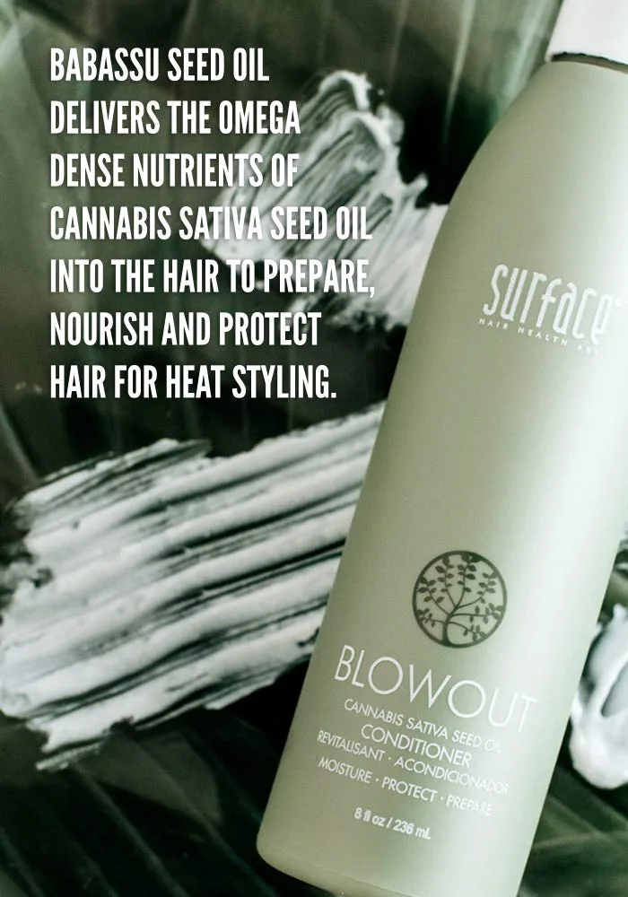 Набор для термозащиты волос Surface Hair Blowout Heat Protection Bundle: шампунь, кондиционер, масло для защиты волос от воздействия высоких температур и основа под укладку, 4 предмета. — фото 3