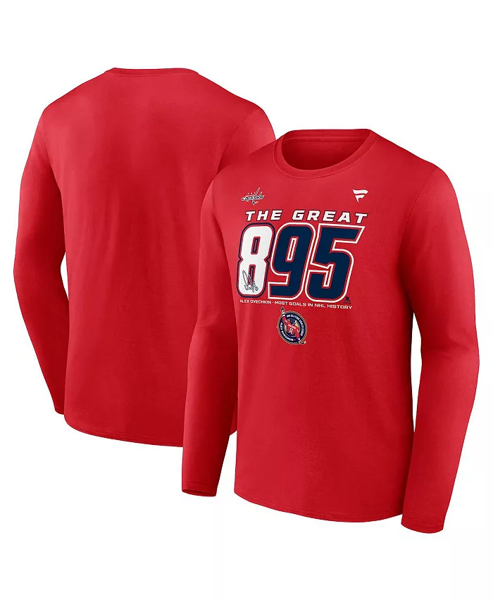 

Мужская футболка с длинным рукавом Alexander Ovechkin Athletic Red Washington Capitals NHL All-Time Leading Goal Scorer The Great 895 Fanatics