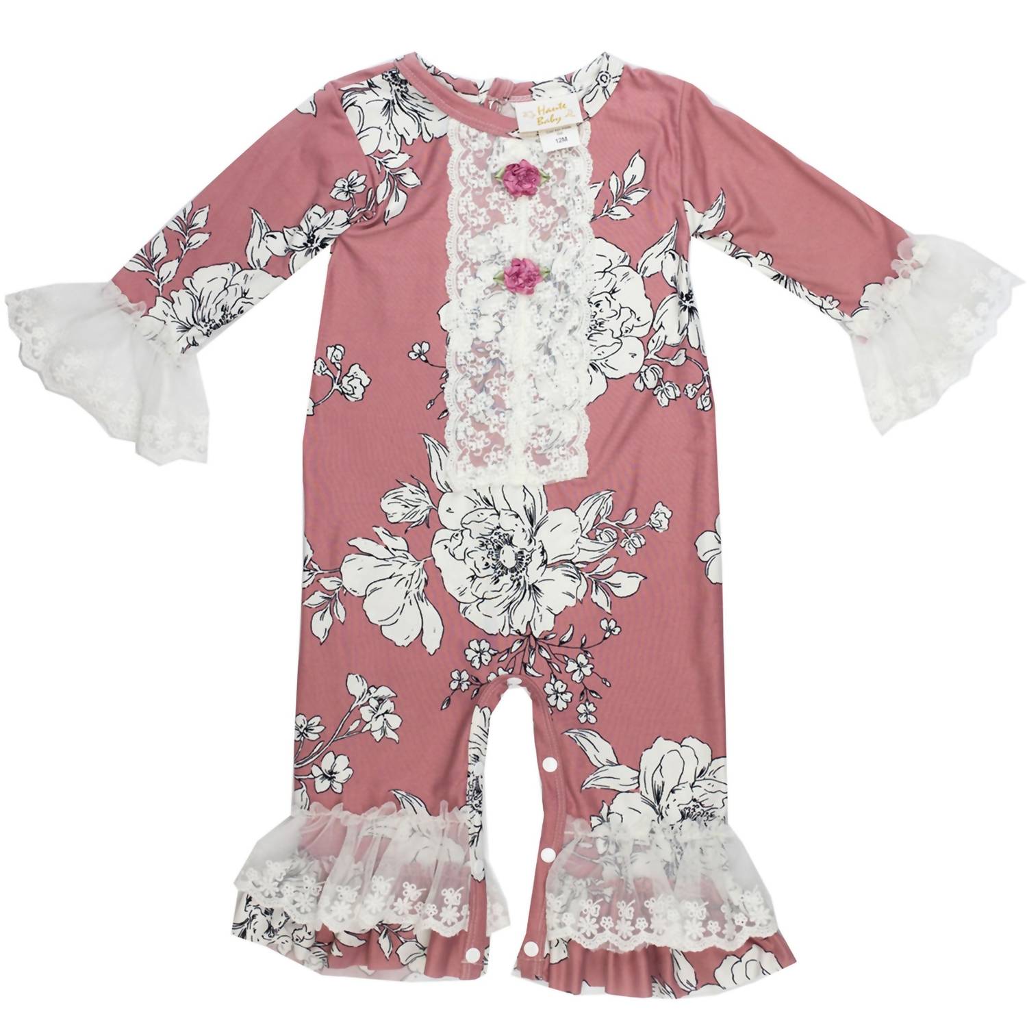 Детский розовый комбинезон Sweet Blush для девочек в розовом/белом/сером цвете Haute Baby — фото 2