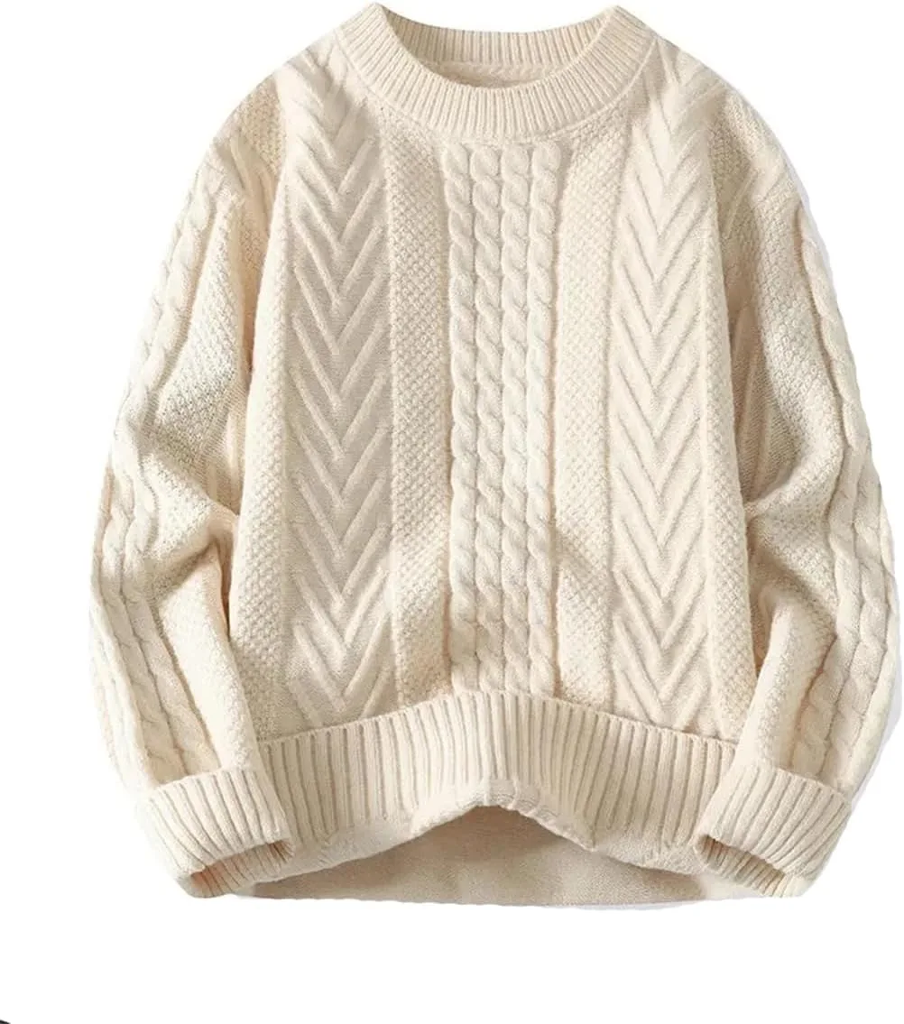 

Мужской вязаный свитер с круглым вырезом и кабельным узором Fnfmrfmr