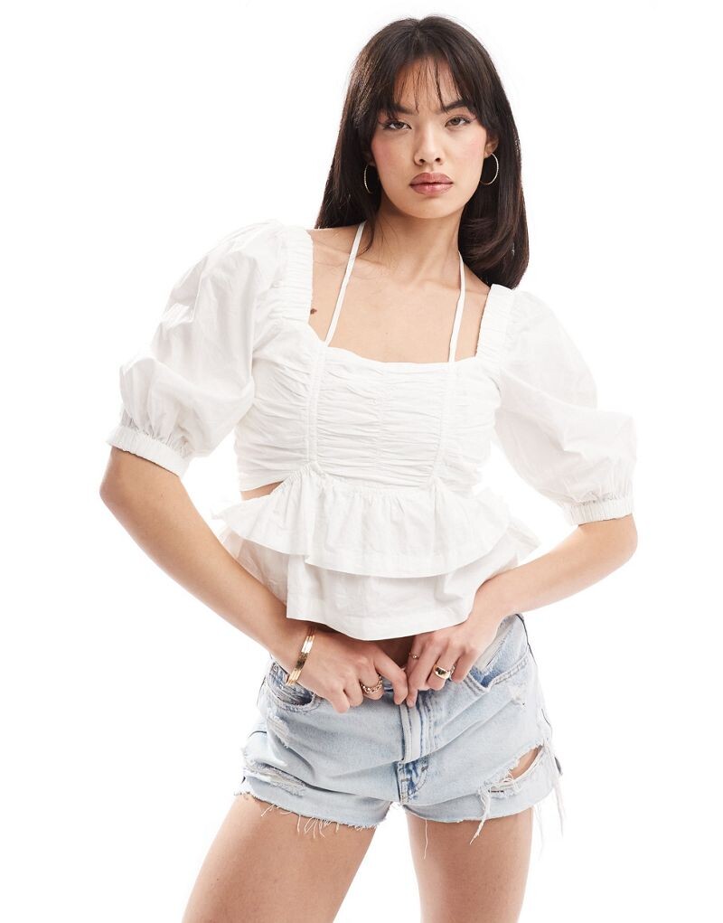 

Скальперы – топ из поплина белого цвета с рукавами-фонариками Scalpers