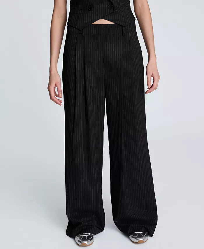 

Женские брюки в тонкую полоску с высокой талией Kenneth Cole, черный