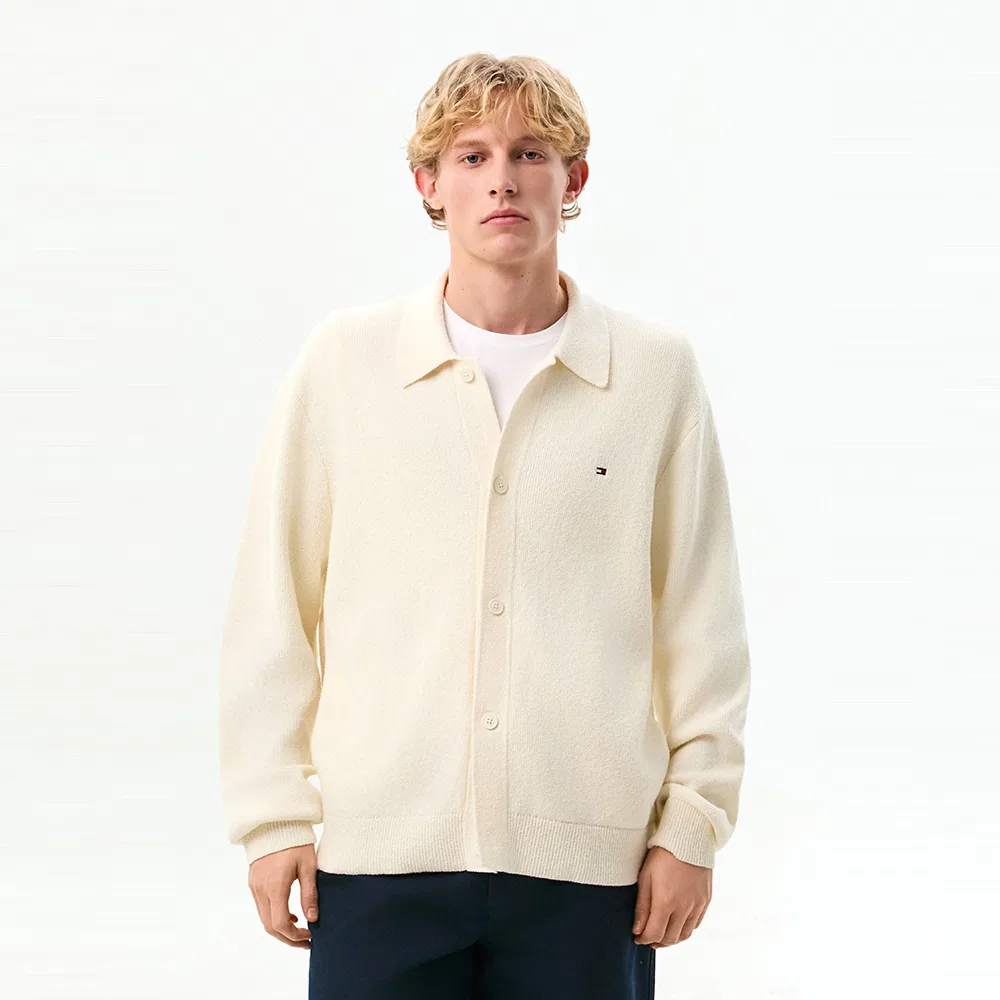 Мужской текстурированный кардиган-поло, айвори, от Tommy Hilfiger