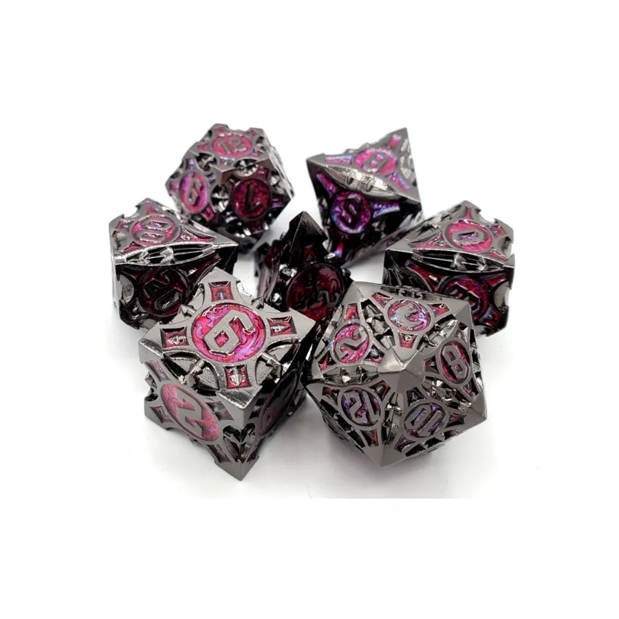 

Набор Poly — черный никель с красным (7), Metal Dice - Gnome Forged