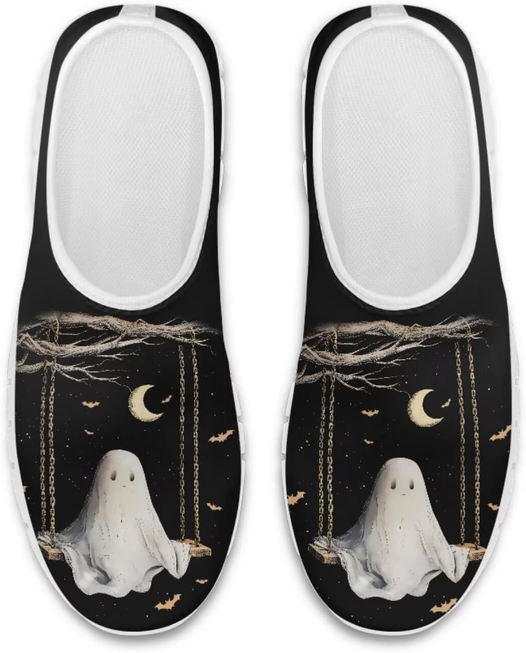 

Кроссовки Belidome Slip On Clipper для женщин и мужчин, прогулочные сетчатые кеды с мягкой нескользящей подошвой, Halloween Ghost