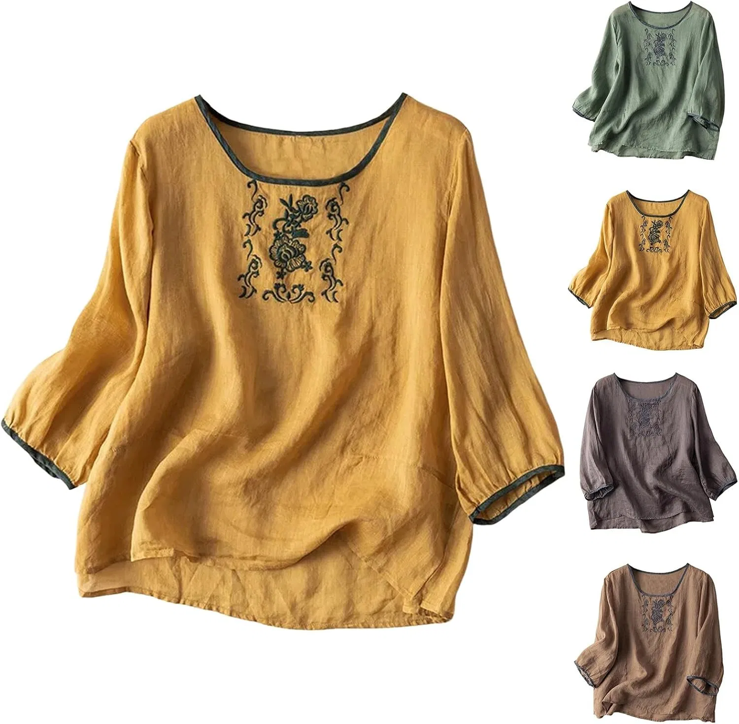 Блузка с вышивкой, ретро, из коллекции Spring-Summer, фиолетовый — фото 4