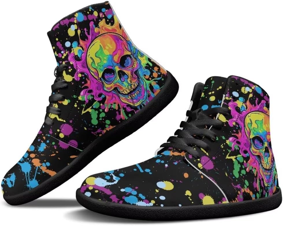 

Высокие мужские кроссовки без каблука, легкие, противоскользящие, для повседневной ходьбы, с нулевым перепадом высоты подошвы Getelinseng, Skull Colorful Ink