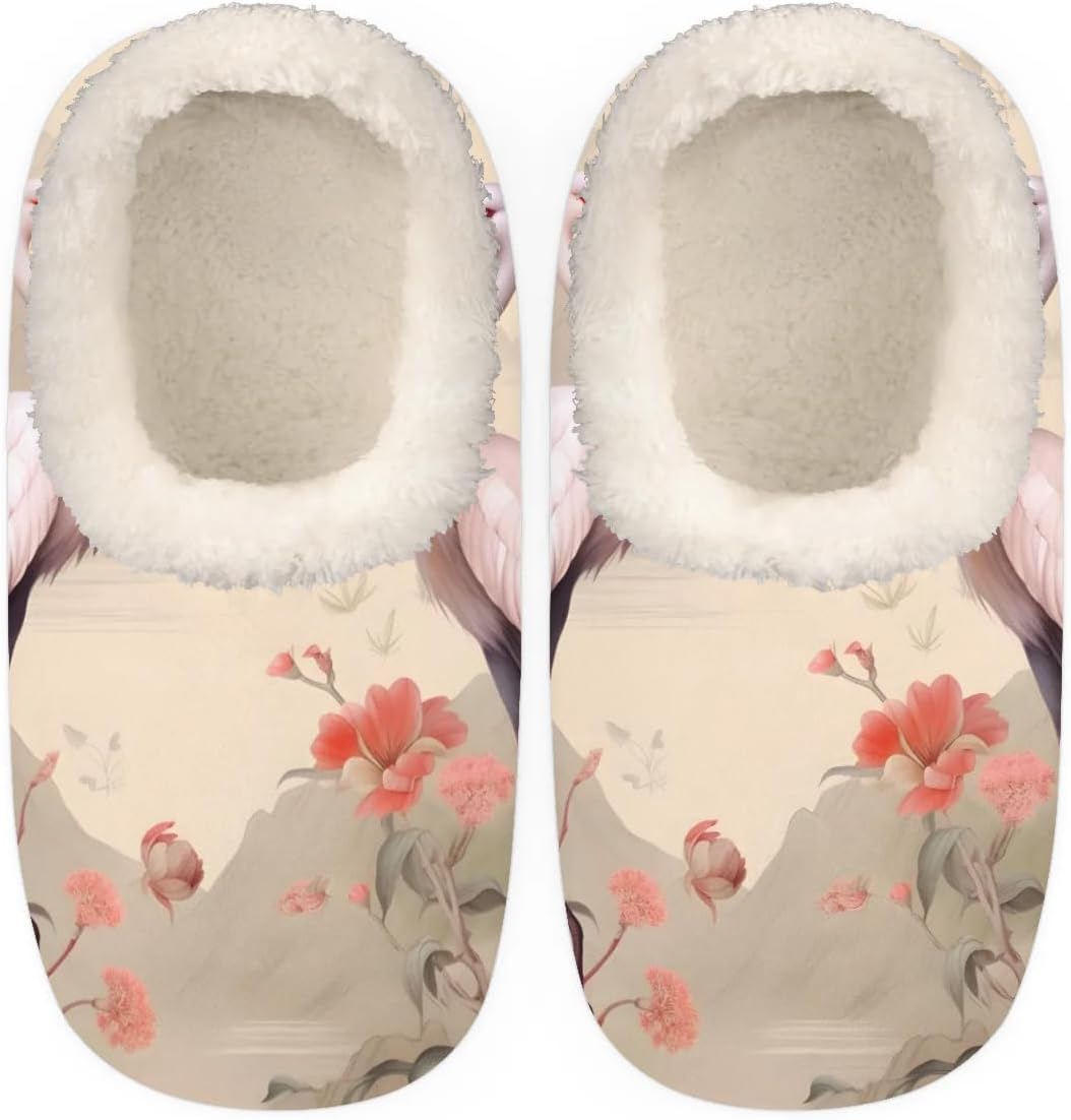 

Тапочки QsirBC с веточками цветущего журавля для женщин и мужчин, мягкие тапочки с эффектом памяти, с нескользящей подошвой, для дома и улицы, уютные, теплые и пушистые, Flowering Crane Branches L