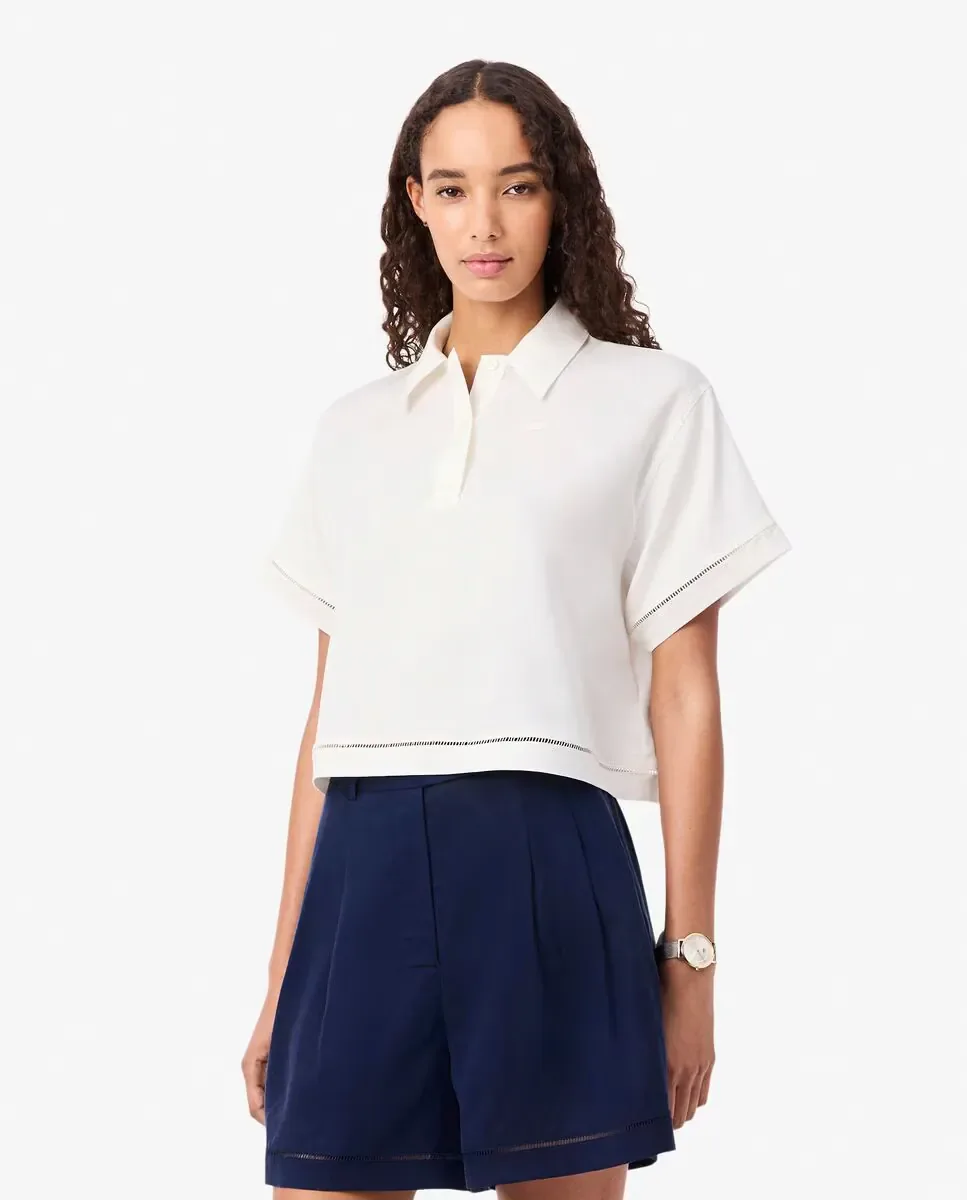 Женская рубашка Lacoste, оверсайз из легкой саржевой ткани, белый