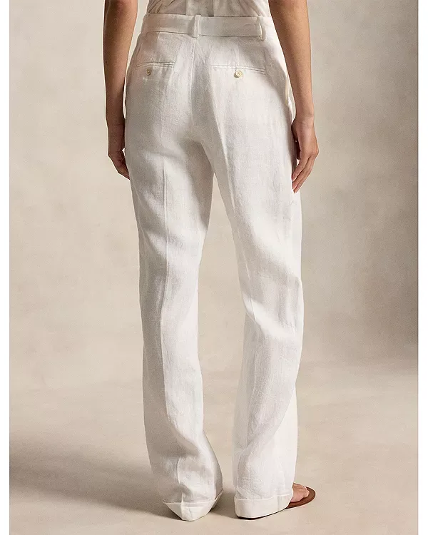 Льняные брюки прямого кроя с высокой посадкой Ralph Lauren, White — фото 3