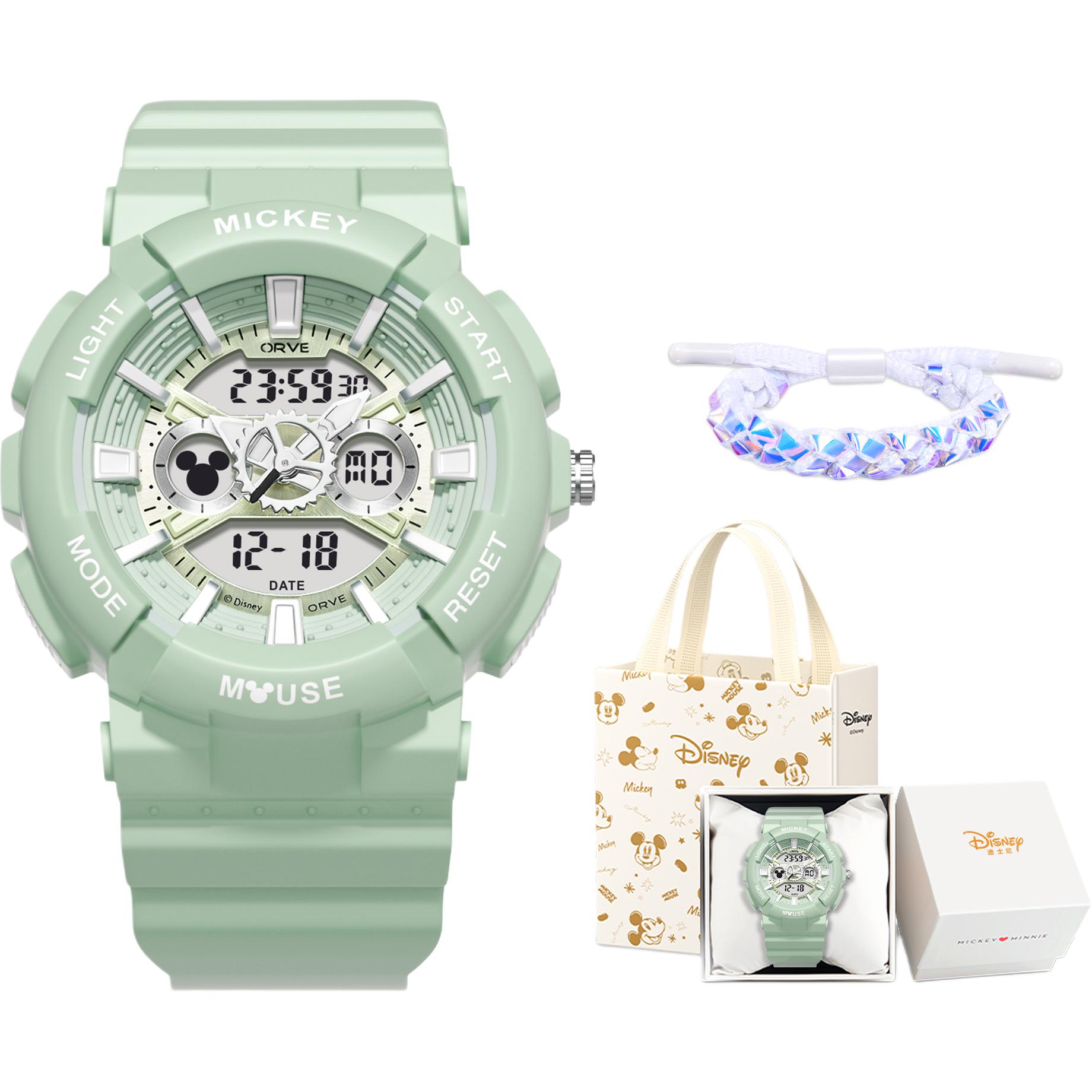 

Disney Часы Mickey Electronic+Quartz Movement Rubber Strap Watch Unisex White Dial, Matcha Green[Disney Box+Bracelet+Custom Greeting Card]