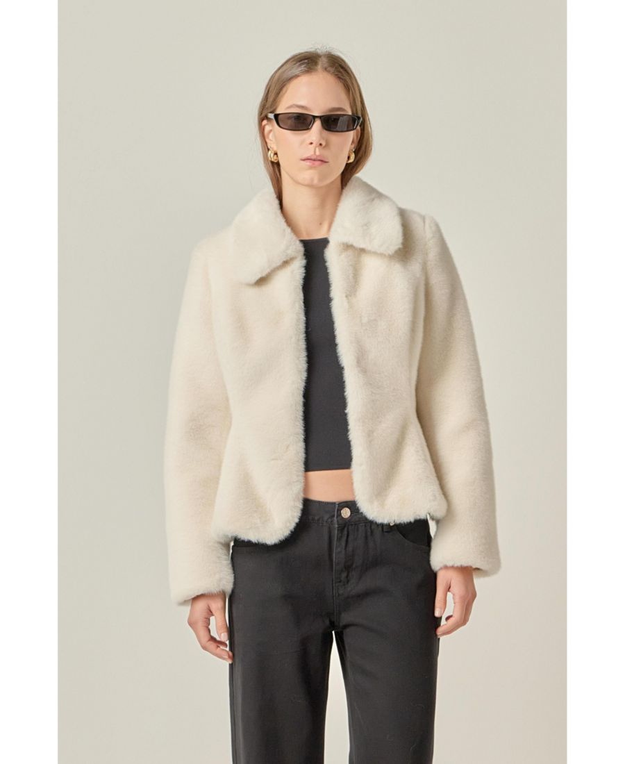 

Женское пальто с баской из искусственного меха English Factory, Off white