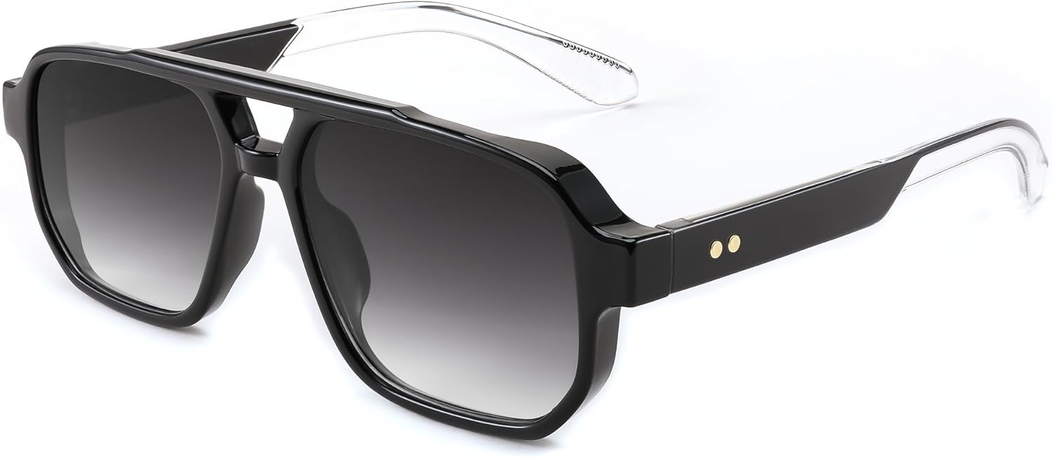 

Солнцезащитные очки FEISEDY Retro Square Aviator для женщин и мужчин, винтажные прямоугольные очки 70-х годов с защитой от УФ-излучения UV400, артикул B9120, Black Frame Transparent Temple