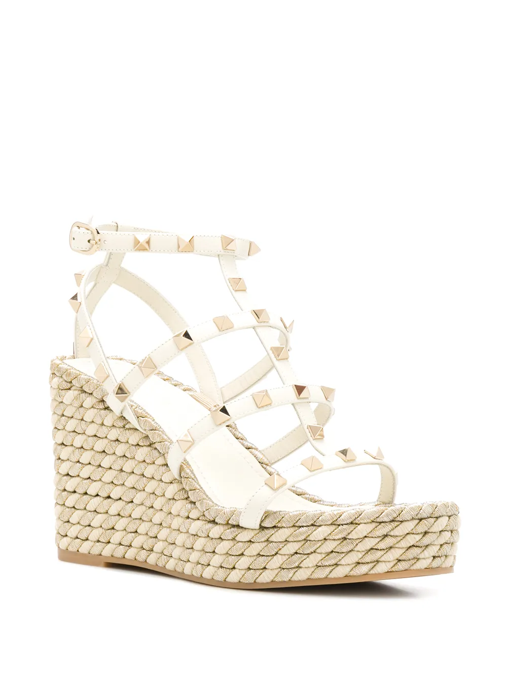 Босоножки Rockstud на плетеной танкетке VALENTINO GARAVANI, нейтральный — фото 2