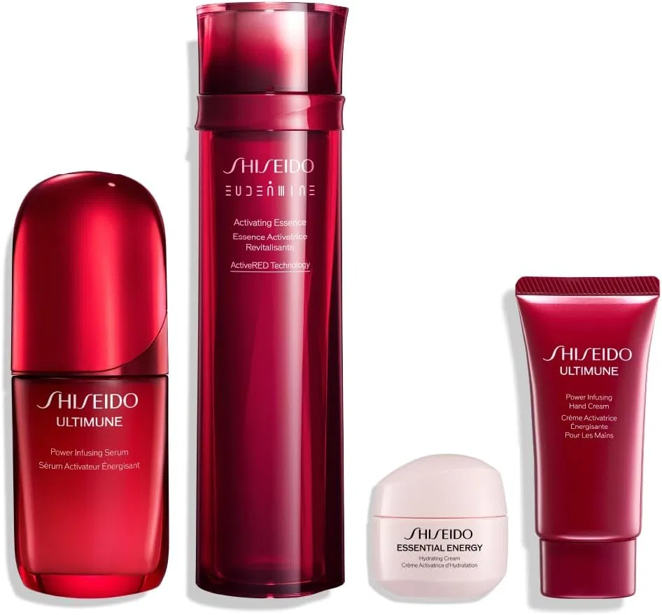 Набор для ухода Shiseido: эссенция лосьон 145 мл + сыворотка для тела 50 мл + крем 15 г + крем для рук 30 г
