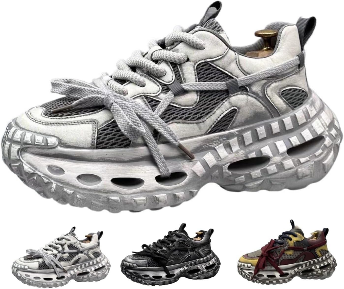 

Мужские модные платформенные кроссовки ретро Y2K с массивной подошвой, дышащей сеткой, повседневные обувь для ходьбы в стиле «папа» Macefil, серый