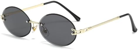 

Модные солнцезащитные очки без оправы для женщин, овальные, в стиле панк, мужские солнцезащитные очки, очки для вождения, женские очки с защитой от УФ-излучения UV400 MTZJH, Gold Black