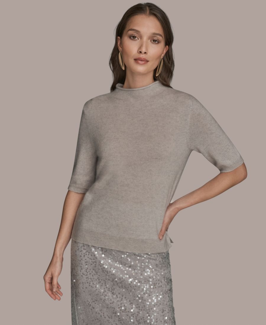 

Женский свитер с короткими рукавами и высоким воротником Donna Karan New York, Vapor Heather
