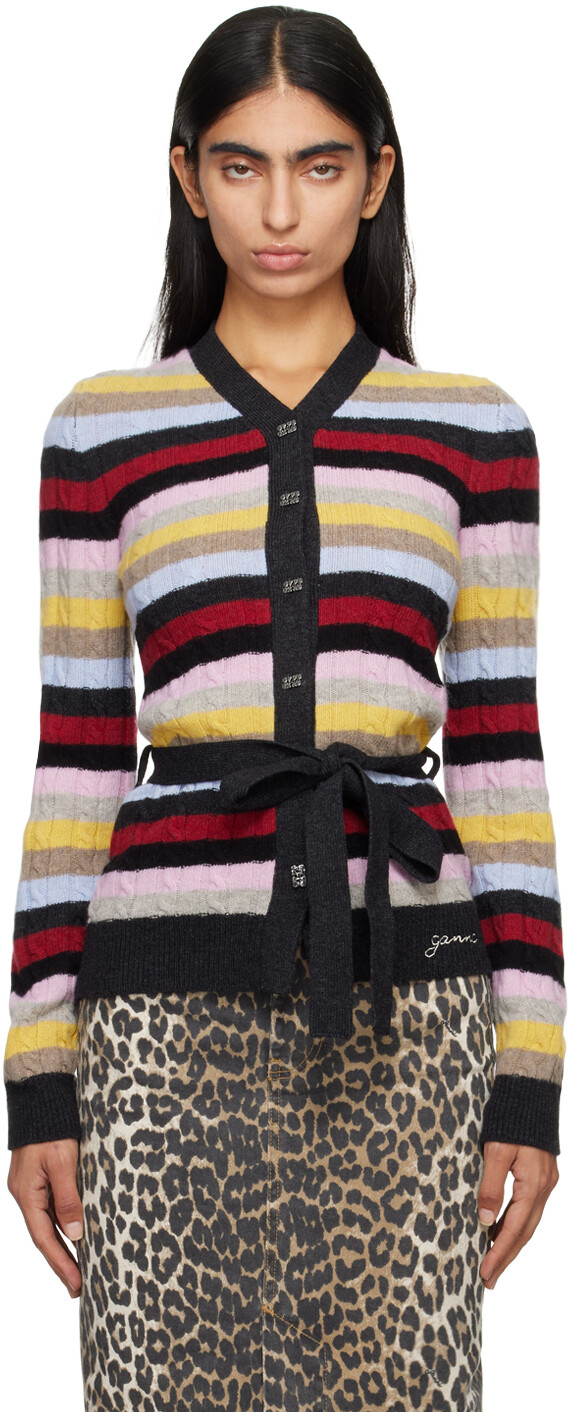 

Кардиган с разноцветными полосками и поясом GANNI