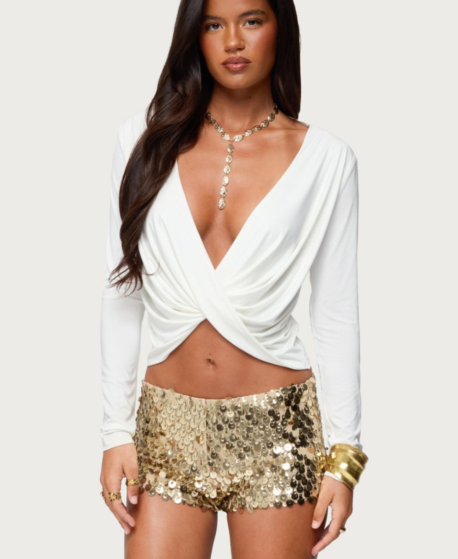 

Женская блузка с V-образным вырезом и длинными рукавами Edikted, Cream