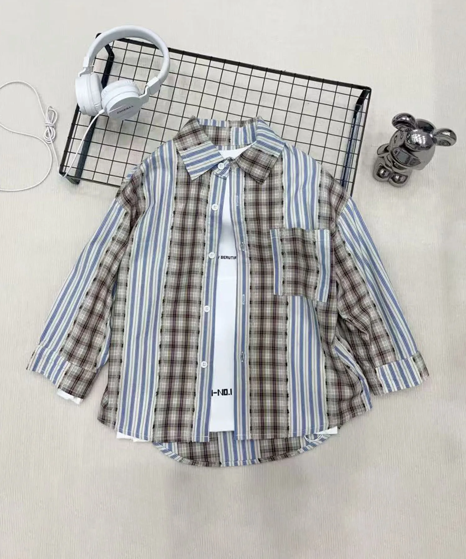 Рубашка в контрастную клетку Aimoha Kids, blue