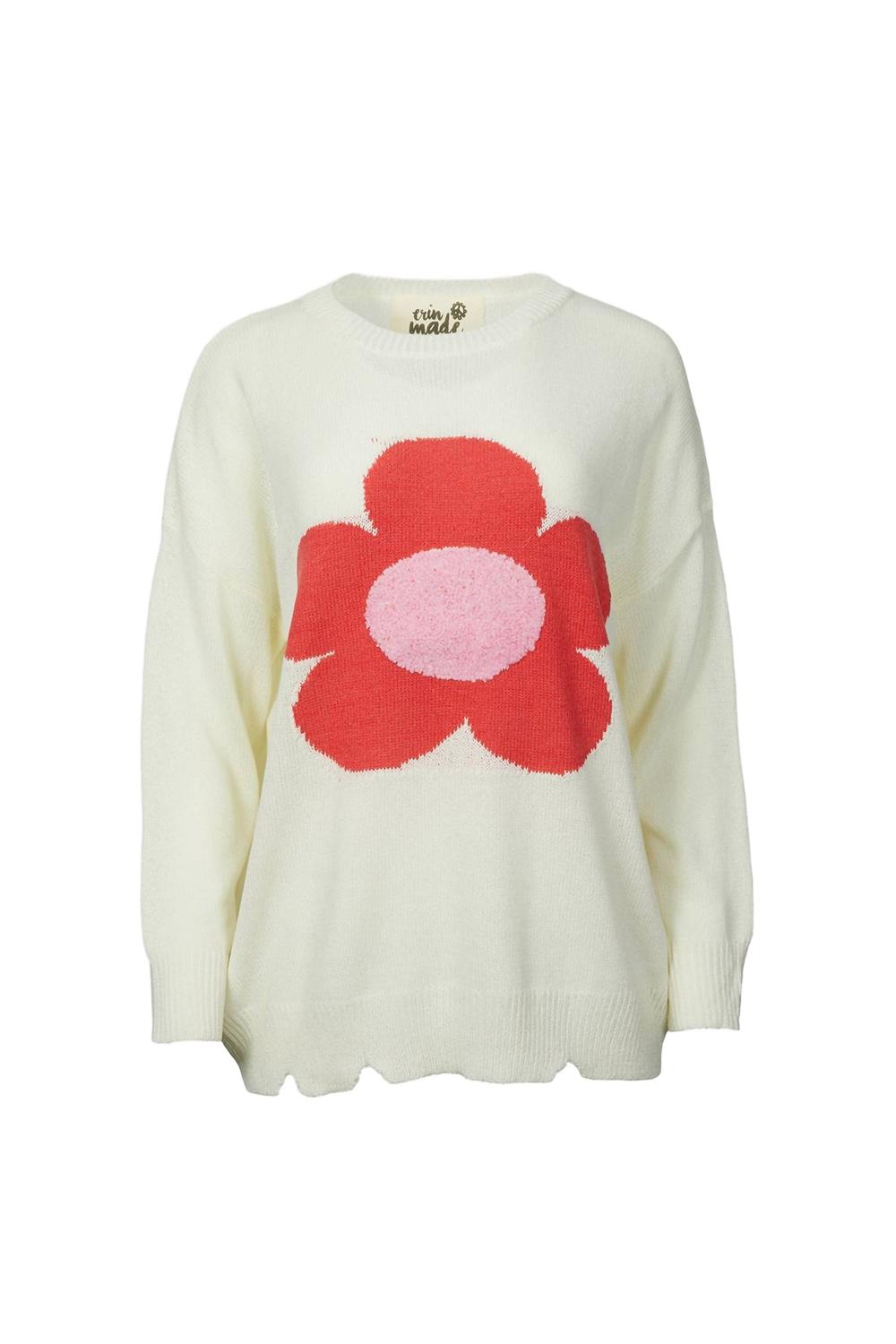 

Пуловер с цветочным узором в красно-бежевой гамме Erin made