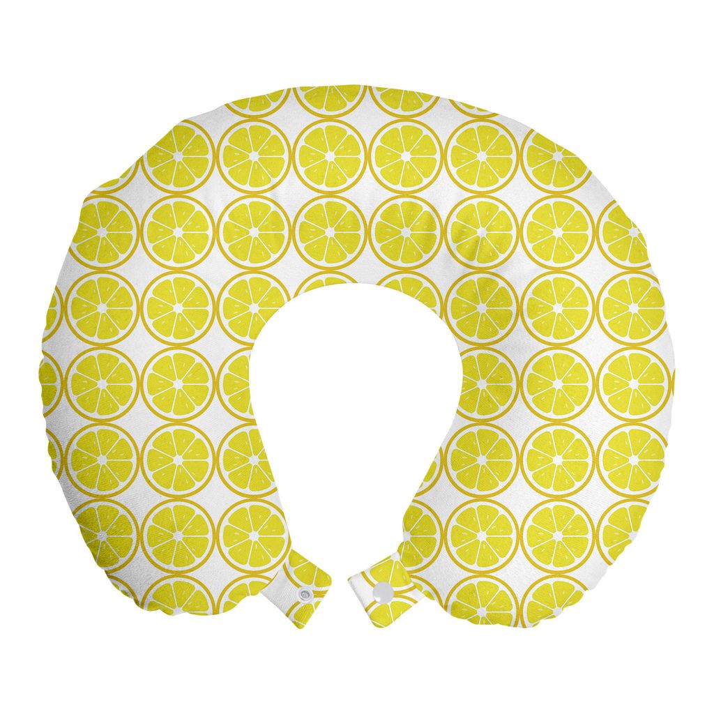 

ABAKUHAUS Vibrant Travel Pillow Подушка для шеи, Lemon Citrus Energy Art, Пенопластовые дорожные принадлежности для самолета и автомобиля, 30x30 см, Желтый Бледно-земляно-желтый