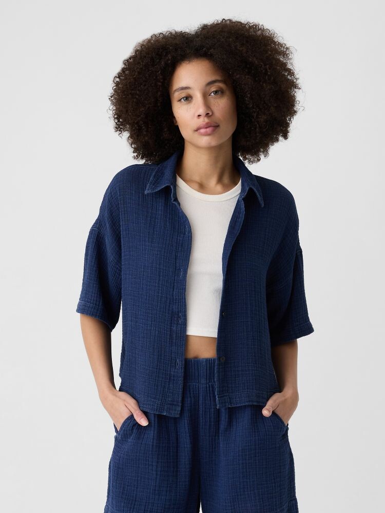 

Укороченная льняная рубашка Gap, синий