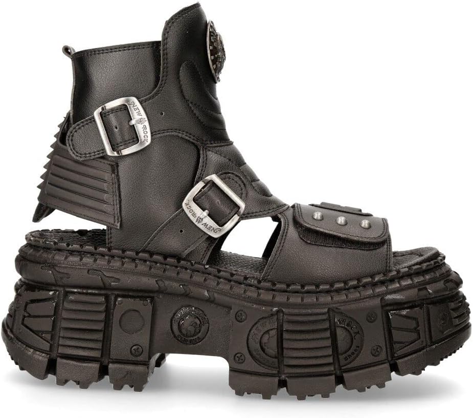 

Ботинки New Rock BIOS106-V3 черные из веганской кожи, мужские платформенные сандалии байкерского и готического стиля