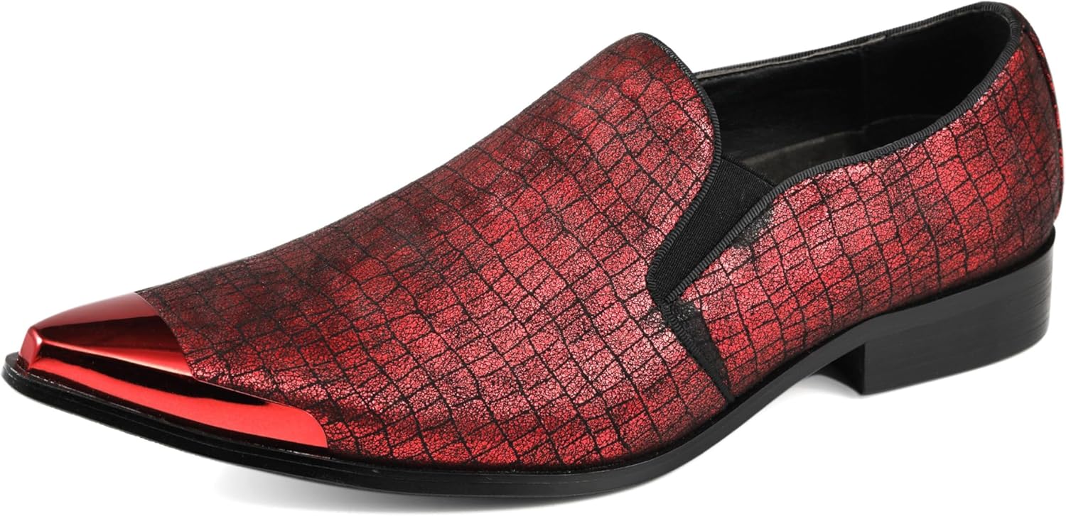 

Мужские праздничные лоферы Amali Sparkling с металлическим носком - мужская обувь для выхода - металлические лоферы для мужчин - диско-туфли для мужчин - дизайнерская обувь, красный