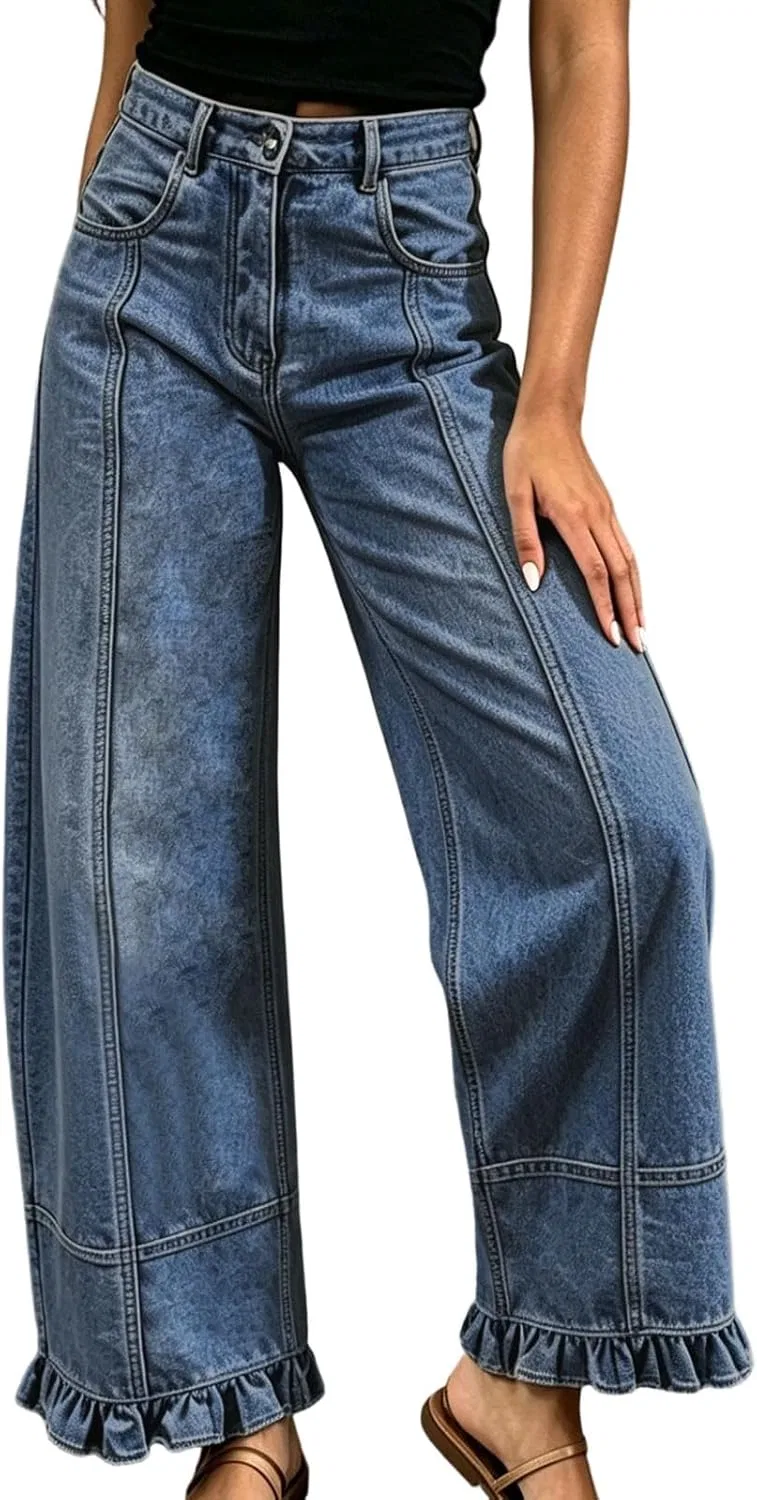 Джинсы с рюшами Barrel Jeans, Dark Blue