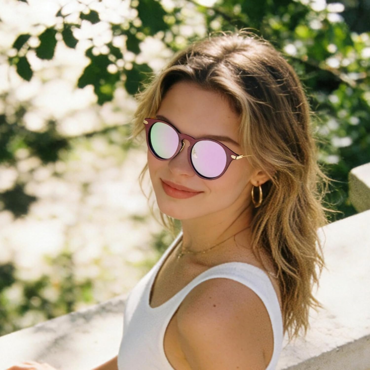 

Модные круглые солнцезащитные очки для мужчин и женщин, поляризованные, с защитой от УФ-излучения, для вождения и рыбалки, с легкой металлической оправой Global Glasses, Pink