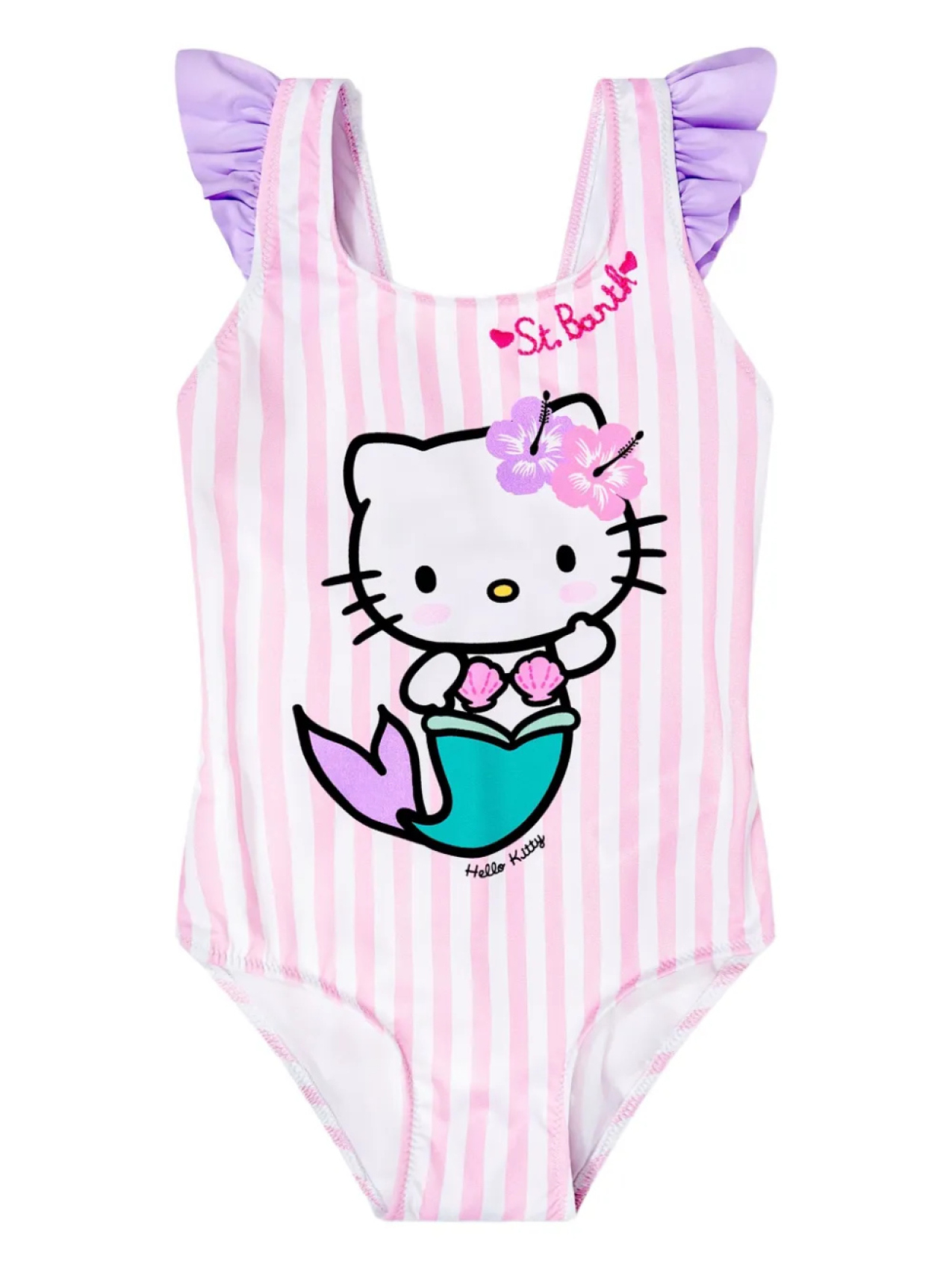 

Полосатый купальник с оборками MC2 Saint Barth Kids, розовый