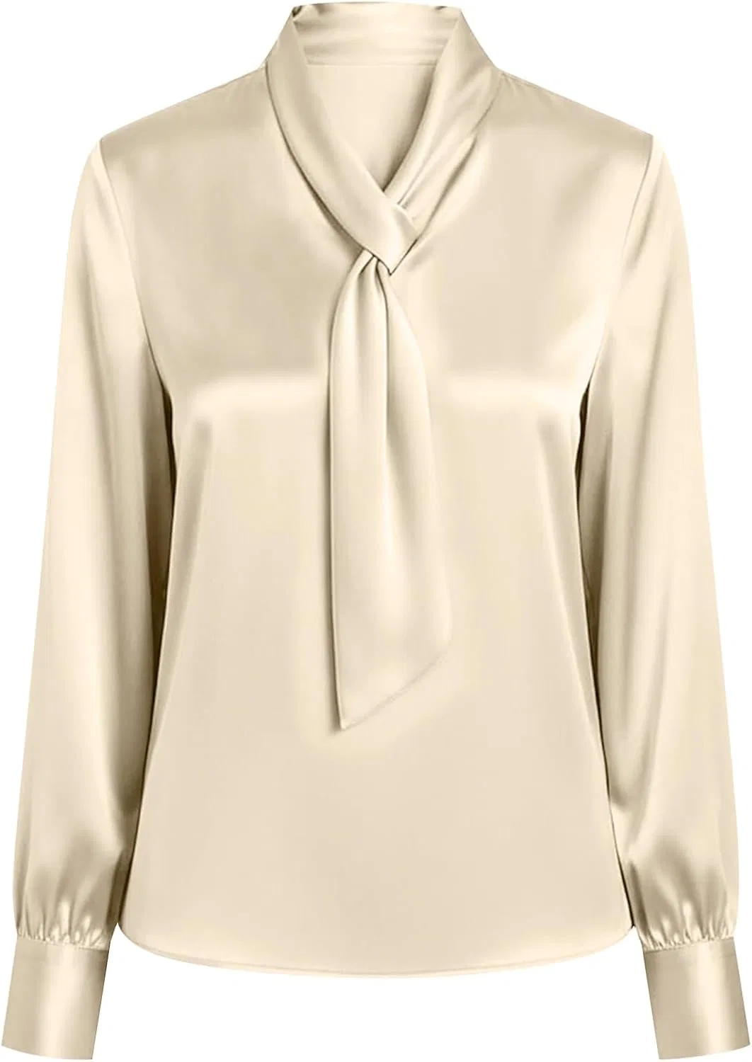 Блуза сатиновая, женская, Button-Down Shirts, хаки — фото 3