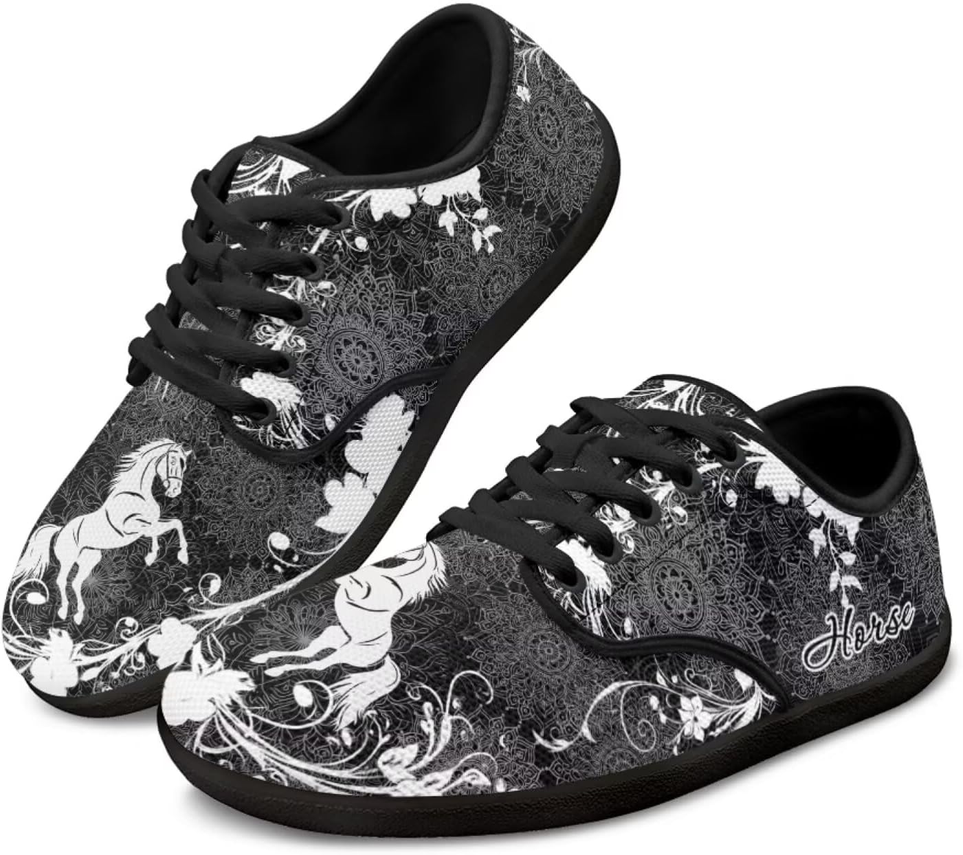 

Широкие кроссовки с животным принтом для ходьбы с отделкой на носок, шнуровкой, минималистичные, противоскользящие теннисные кроссовки для женщин и мужчин Pointodoor, Horse Boho Mandala Print