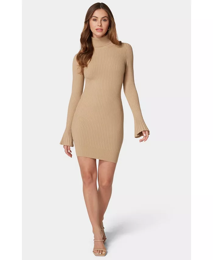 

Женское платье-свитер с высоким воротом Bebe, коричневый/бежевый