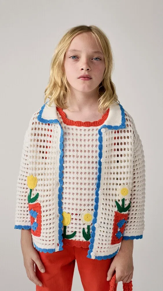 Хлопковый кардиган с цветочной аппликацией Stella McCartney Kids, мультиколор — фото 4