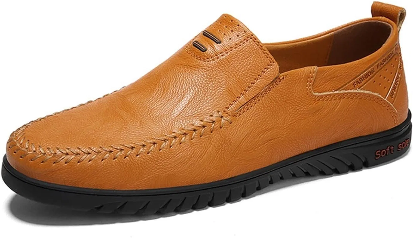 Лоферы кожаные Men's Loafers Shoes Stitching Details, светло-коричневый PUGHGAETZF