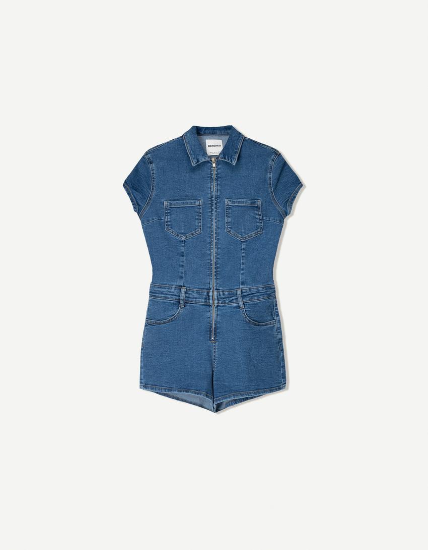 

Короткий джинсовый комбинезон Bershka, голубой