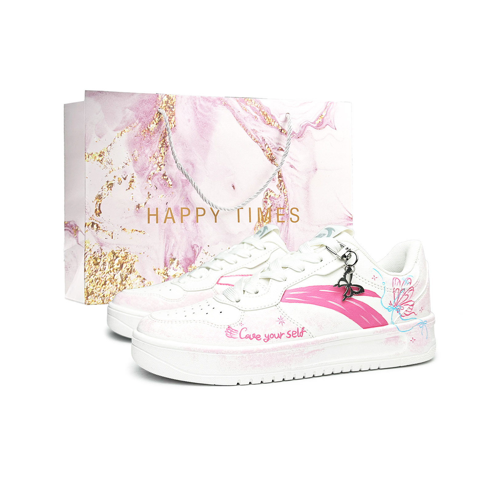 

Расслабленные нескользящие увеличивающие рост низкие кеды для скейтбординга унисекс ANTA, белый розовый (розовый special shopping bag)