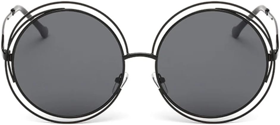 

Винтажные женские круглые солнцезащитные очки, модные женские солнцезащитные очки в металлической оправе с большими линзами, женские защитные очки VRTRFFTR, Black-black