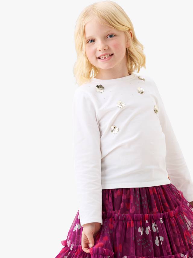 

Детская хлопковая футболка с длинными рукавами и пайетками Angel & Rocket, White