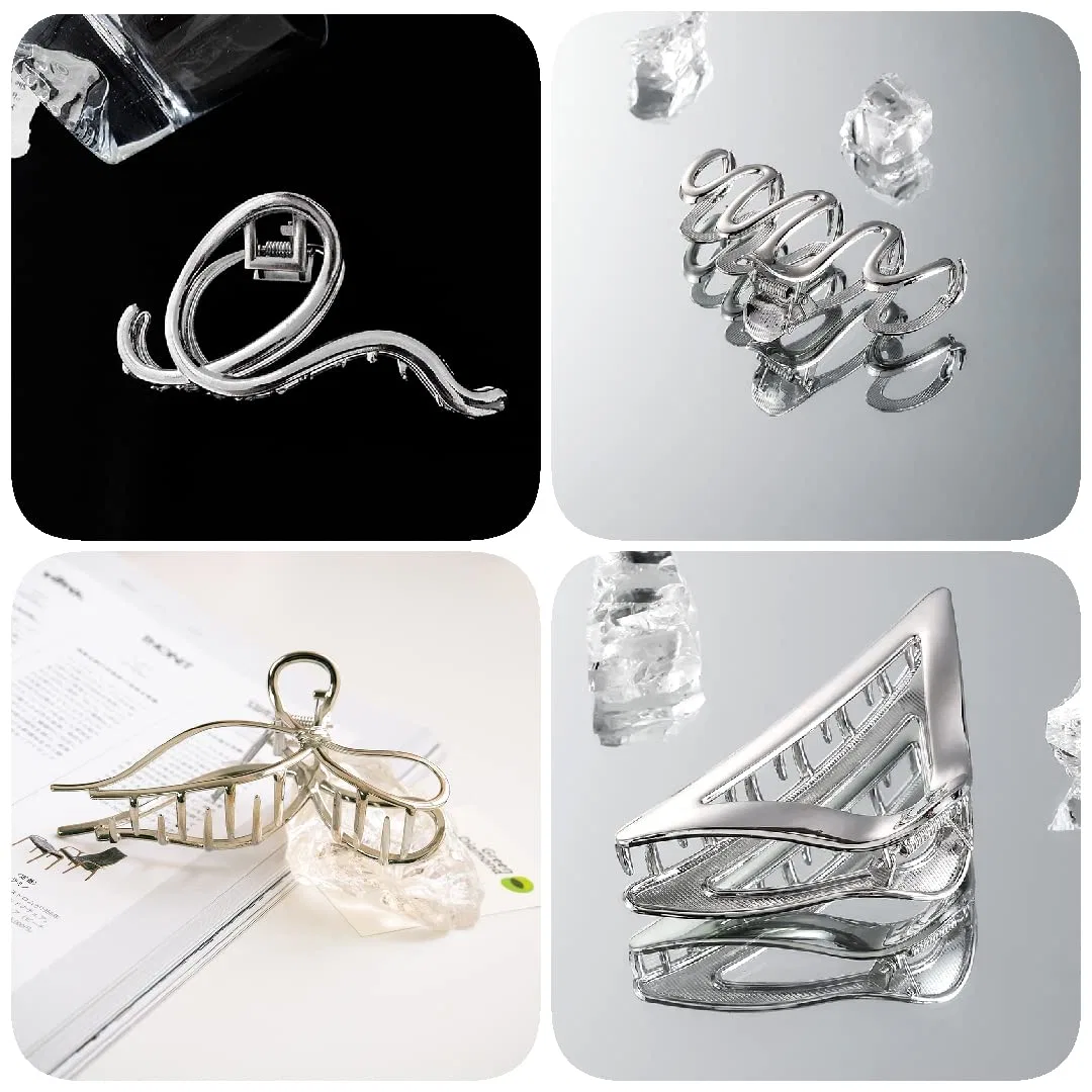 Большие металлические заколки для волос (4 шт.) Ypkia, Silver — фото 3