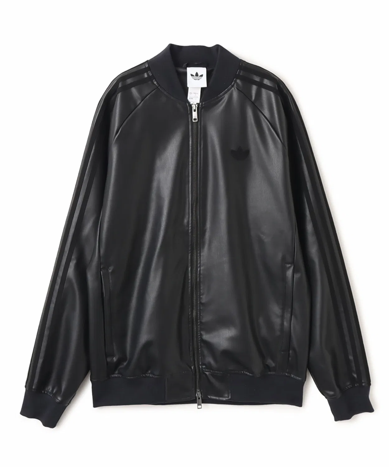 Куртка-бомбер adidas SST PLEATHER TRACK TOP из кожзаменителя, чёрная