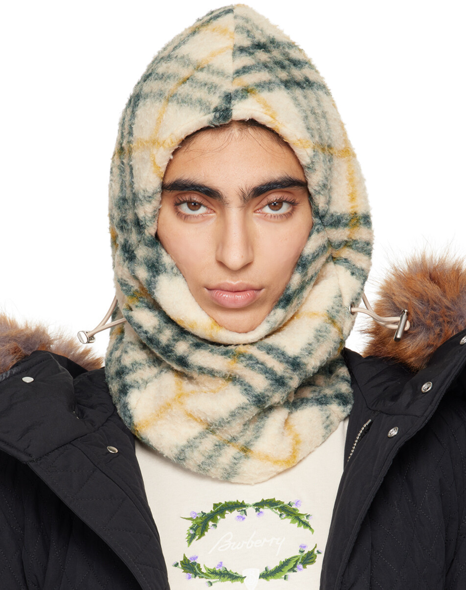 

Балаклава из флиса бежево-зеленой клетки Burberry