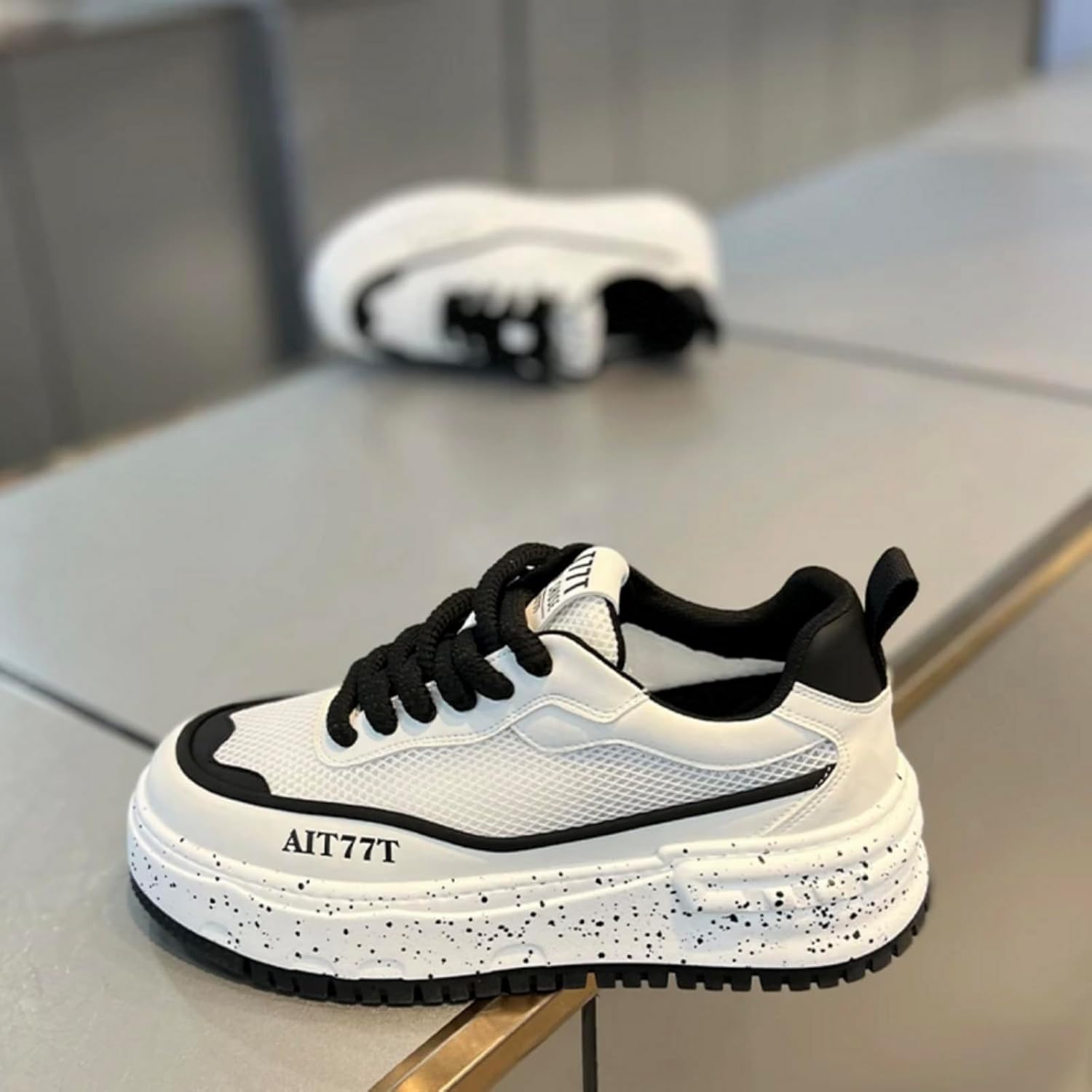 Мужские кроссовки Speckled на платформе с одинокой подошвой, стильная повседневная спортивная обувь- идеально подходит для прогулок по городу, тренировок в зале и ежедневных поездок Kpdwfms, белый/черный — фото 2