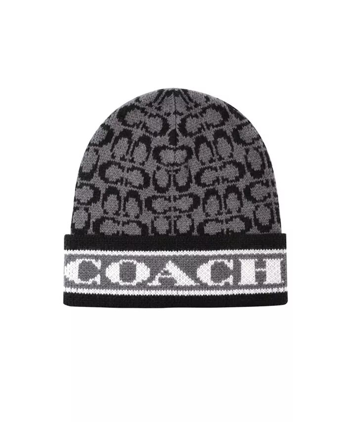 

Женская шапка-бини с фирменным логотипом и мягкой резинкой COACH, черный