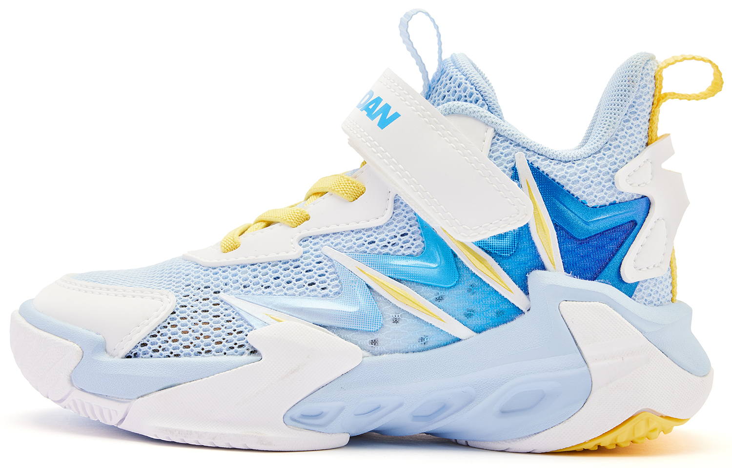 

Баскетбольные кроссовки для дошкольников с низкой амортизацией и износостойкостью QIAODAN, синий/желтый