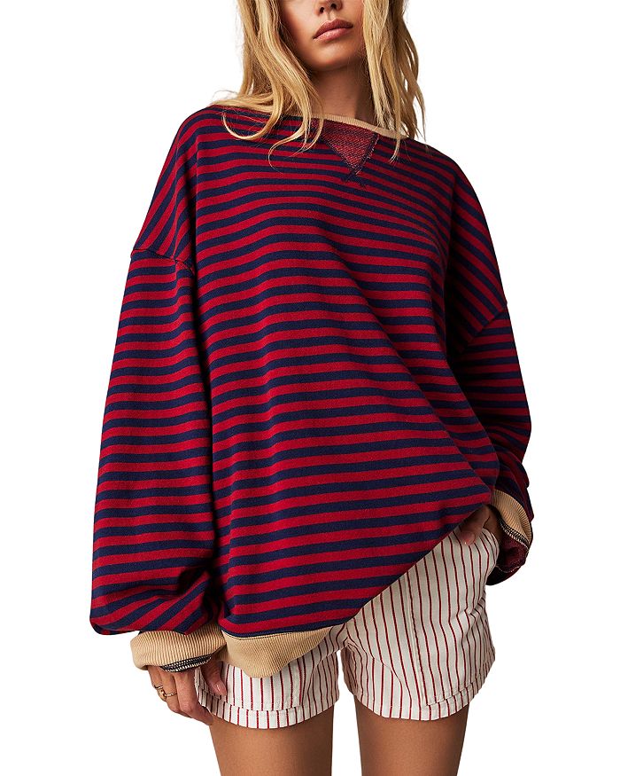 

Хлопковая футболка с длинным рукавом в полоску Free People, красный