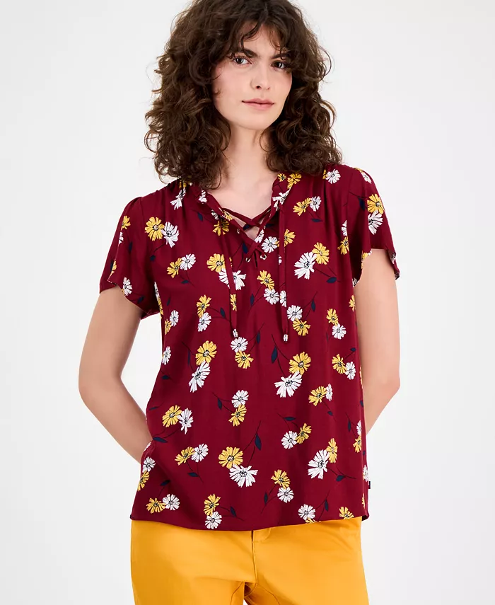 

Женская блузка с кружевными шнуровками и рюшами Daisy Tommy Hilfiger, красный